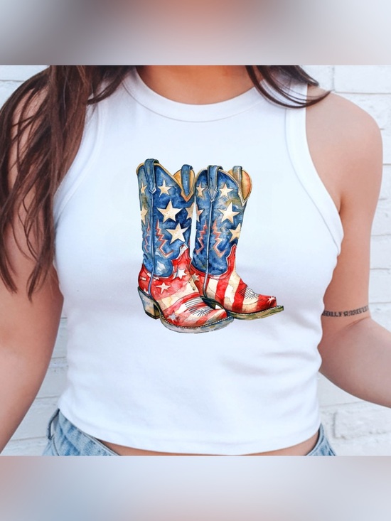 Handmade Tops - Patriotic Cowgirl Crop Tank Top